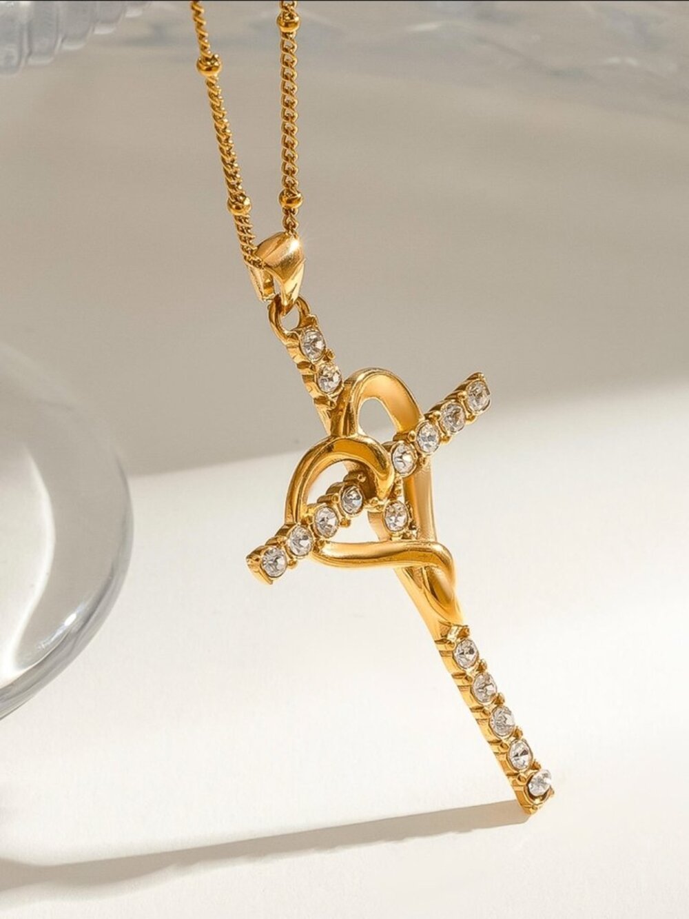 Necklace 18K Gold Non-Tarnish Cross Heart Necklace